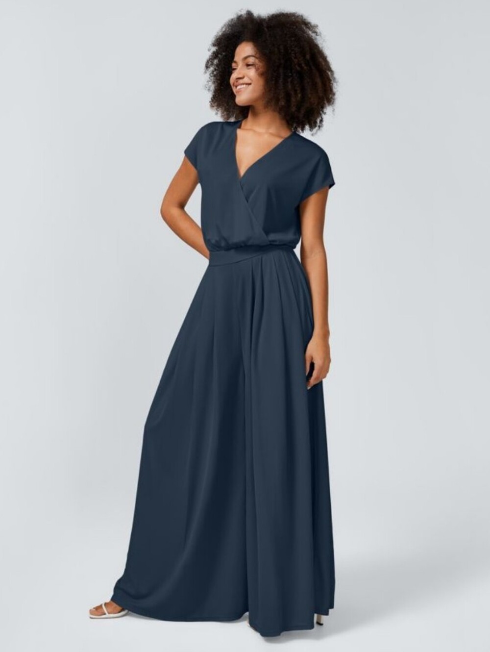 NWT Halara V-Neck Wide Leg Flowy Waffle Jumpsuit Charm Ink Blue Medium - Picture 1 of 8